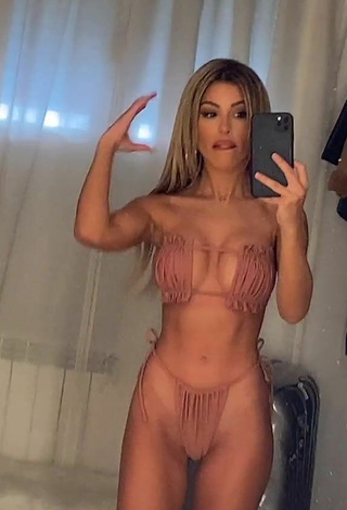 2. Hot Oriana Marzoli Shows Cleavage in Beige Bikini