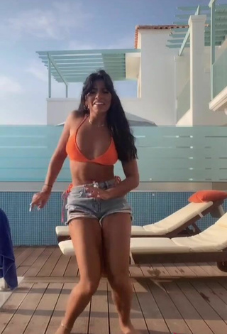 5. Sexy Sabrine Khan Shows Cleavage in Orange Bikini Top