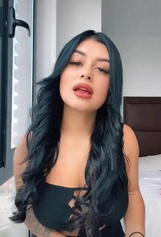 Fine Tatia Ortega Shows Cleavage in Sweet Black Crop Top