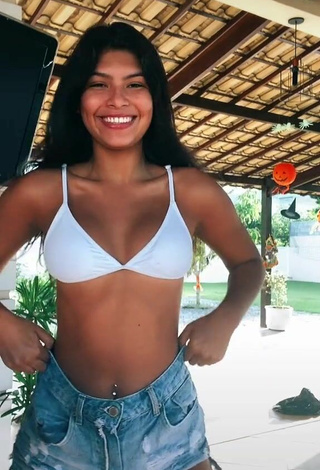 Beautiful Thaina Amorim Shows Cleavage in Sexy White Bikini Top and Bouncing Boobs