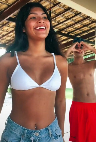 5. Sweetie Thaina Amorim Shows Cleavage in White Bikini Top