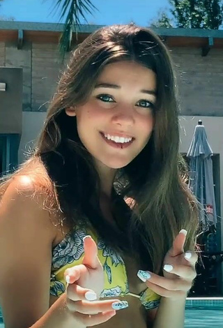 Cute Tizimentu in Floral Bikini Top at the Swimming Pool