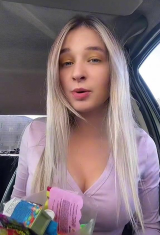 Sweetie Allena Shows Cleavage in Pink Crop Top in a Car