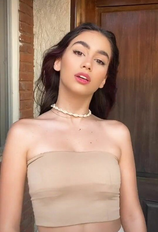 Sexy Anahí in Beige Tube Top