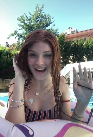 5. Beautiful Aurora Sheaves in Sexy Striped Bikini Top at the Swimming Pool
