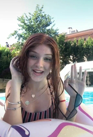 6. Beautiful Aurora Sheaves in Sexy Striped Bikini Top at the Swimming Pool