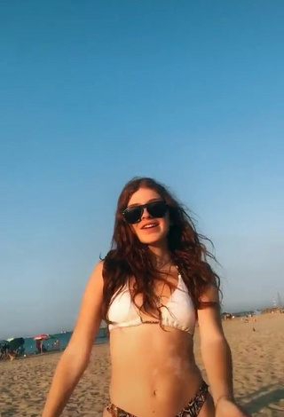 2. Cute Aurora Sheaves in White Bikini Top at the Beach