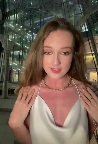 Sexy Eva Preskey in White Dress Braless