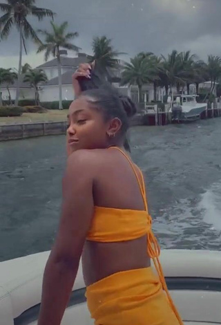 4. Sexy Gabby Morrison in Yellow Bikini Top on a Boat