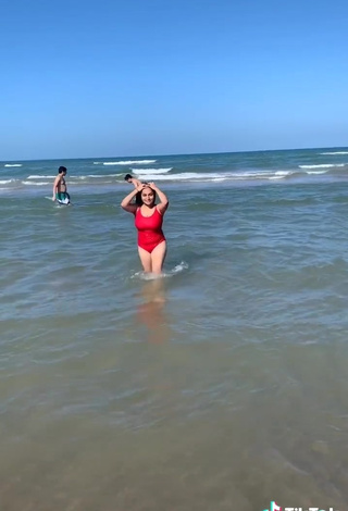 6. Sexy Heer Naik in Red Swimsuit at the Beach