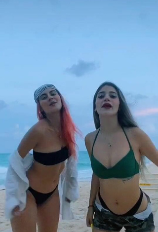 Beautiful Fernanda Villalobos in Sexy Green Bikini Top at the Beach