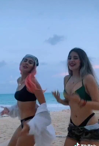 4. Beautiful Fernanda Villalobos in Sexy Green Bikini Top at the Beach