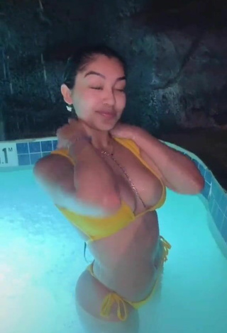 Cute Jackie Ybarra in Yellow Bikini at the Swimming Pool