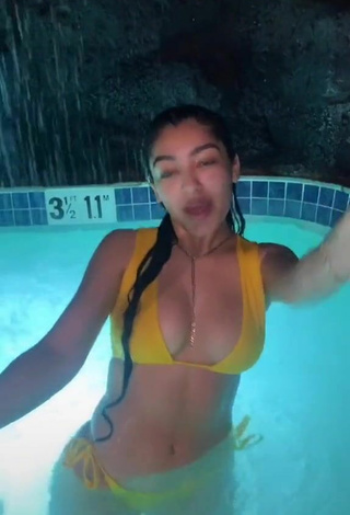 Sexy Jackie Ybarra in Yellow Bikini at the Swimming Pool