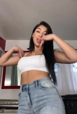 3. Sexy Jackie Ybarra in White Crop Top and Bouncing Tits Braless