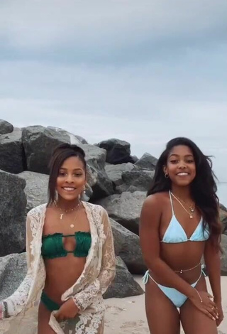 Cute Jada Wesley in Green Bikini at the Beach