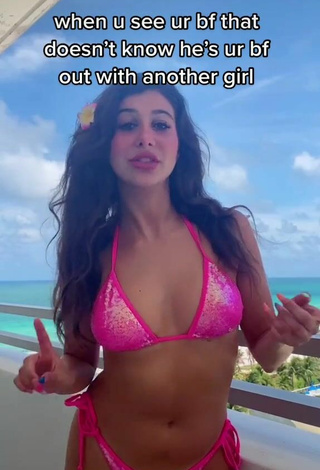 Sexy Isabella Diakomanolis in Pink Bikini on the Balcony