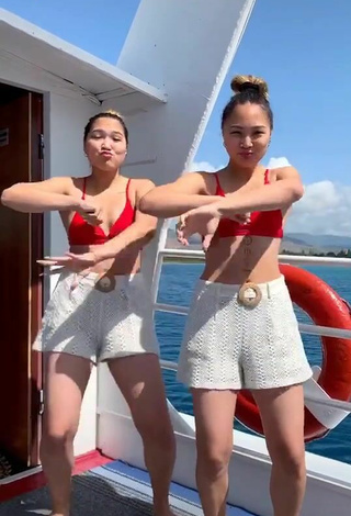 2. Amazing Tomiris & Nargiz Kanatova in Hot Red Bikini Top on a Boat