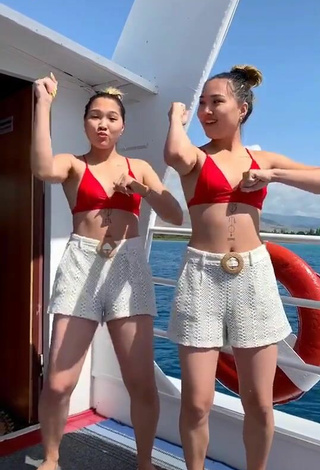 3. Amazing Tomiris & Nargiz Kanatova in Hot Red Bikini Top on a Boat