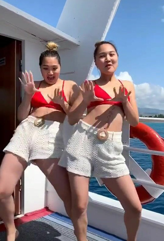 5. Amazing Tomiris & Nargiz Kanatova in Hot Red Bikini Top on a Boat