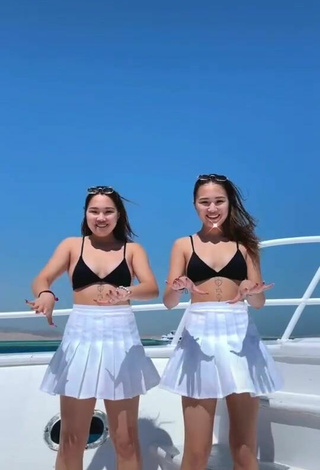 3. Cute Tomiris & Nargiz Kanatova in Black Bikini Top on a Boat