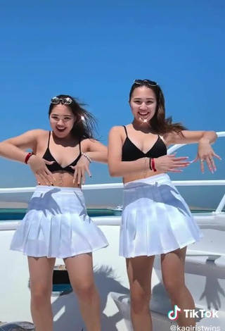5. Cute Tomiris & Nargiz Kanatova in Black Bikini Top on a Boat