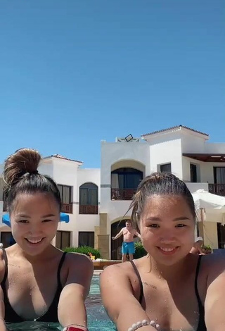 3. Sexy Tomiris & Nargiz Kanatova in Black Bikini Top at the Swimming Pool