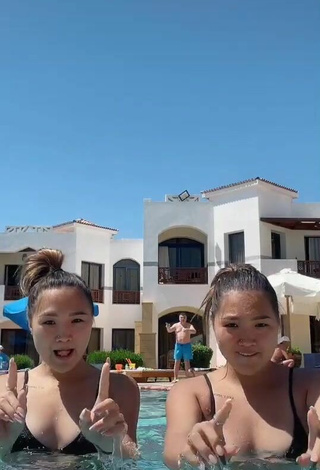 4. Sexy Tomiris & Nargiz Kanatova in Black Bikini Top at the Swimming Pool