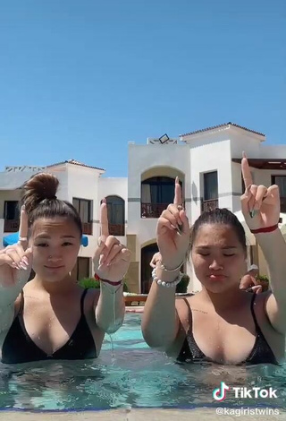 5. Sexy Tomiris & Nargiz Kanatova in Black Bikini Top at the Swimming Pool