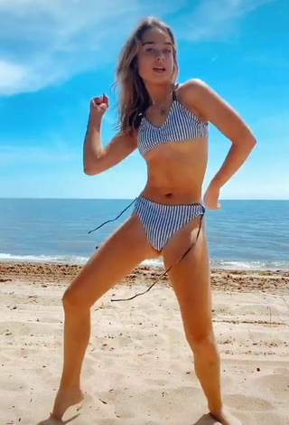 2. Breathtaking Kenna Bates in Striped Bikini at the Beach