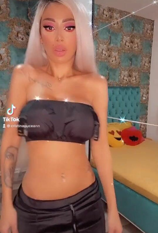 Hot Cristina Pucean in Black Tube Top while doing Belly Dance