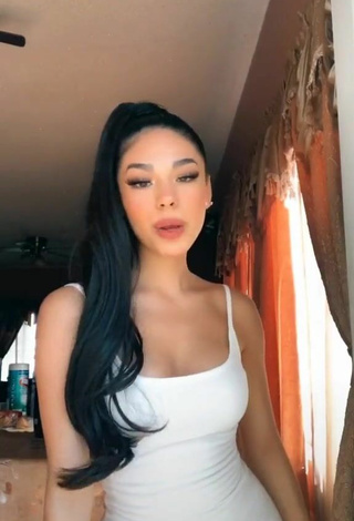 Beautiful Destiny Salazar Shows Cleavage in Sexy White Dress