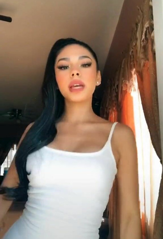 6. Beautiful Destiny Salazar Shows Cleavage in Sexy White Dress
