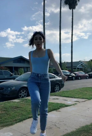 3. Sexy Destiny Salazar Shows Cleavage in Blue Tank Top in a Street