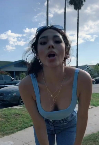 5. Sexy Destiny Salazar Shows Cleavage in Blue Tank Top in a Street