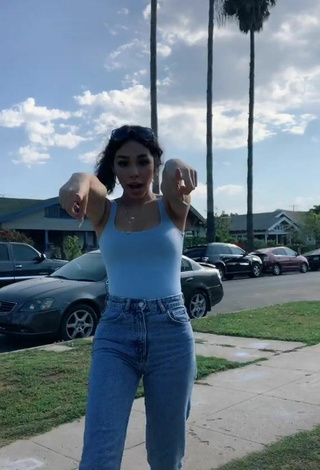 6. Sexy Destiny Salazar Shows Cleavage in Blue Tank Top in a Street