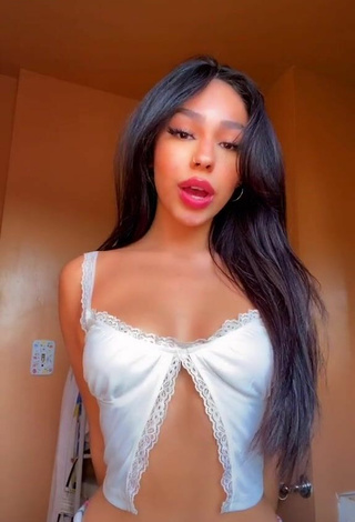Really Cute Destiny Salazar Shows Cleavage in White Crop Top