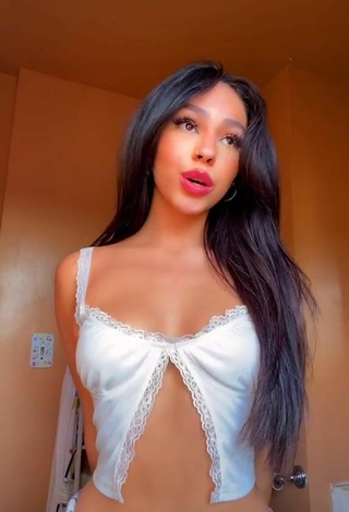 2. Really Cute Destiny Salazar Shows Cleavage in White Crop Top