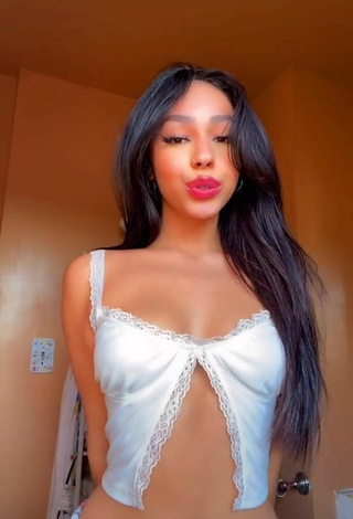 3. Really Cute Destiny Salazar Shows Cleavage in White Crop Top