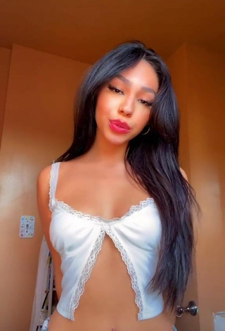 4. Really Cute Destiny Salazar Shows Cleavage in White Crop Top