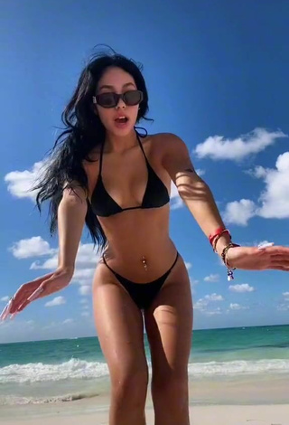 6. Cute Destiny Salazar in Black Bikini at the Beach