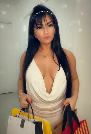 5. Hottest Emanuelly Raquel Shows Cleavage in White Dress and Bouncing Tits