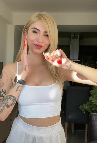 Cute Fer Moreno Shows Cleavage in White Crop Top