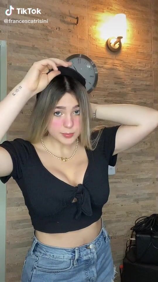 Sexy Francesca Trisini Shows Cleavage in Black Crop Top | sexyfilter.com