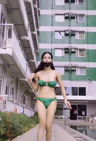 2. Hot Jing Alvarez Shows Cleavage in Green Bikini in a Street