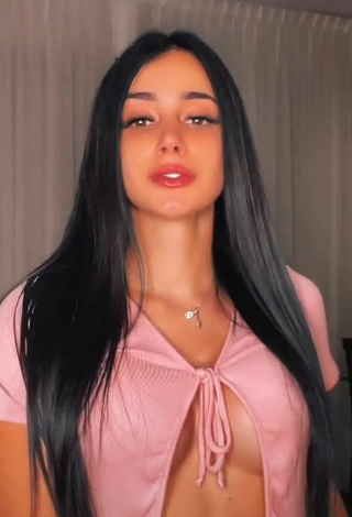 Beautiful Poleth Villalba Shows Cleavage in Sexy Pink Crop Top