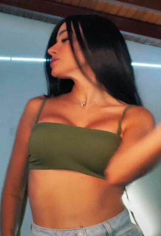 Cute Poleth Villalba Shows Cleavage in Olive Crop Top