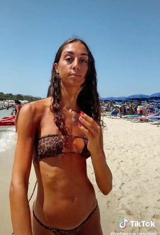 5. Hot Rebecca Orsolini in Leopard Bikini at the Beach