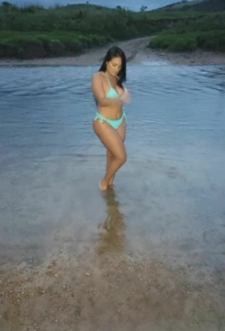 Renee Blimgiz Looks Cute in Blue Bikini at the Beach