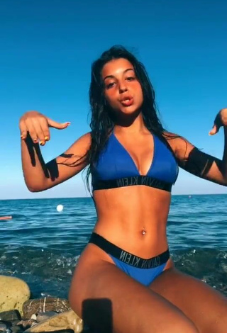 2. Sweetie Sofia Chawki Shows Cleavage in Blue Bikini at the Beach